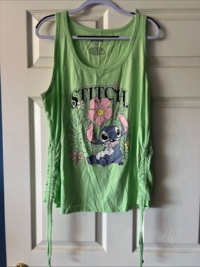 Disney Lime Green Stitch Floral Tank Top